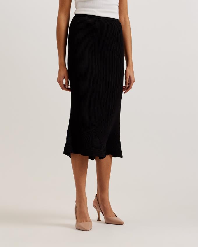 Jupe Ted Baker Rib Knit Curved Hem Midi Noir Femme | FBH-43413056